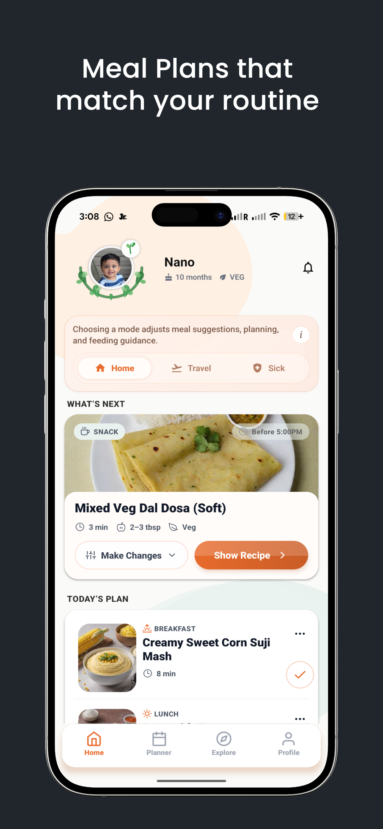 Tummy Jr. home dashboard