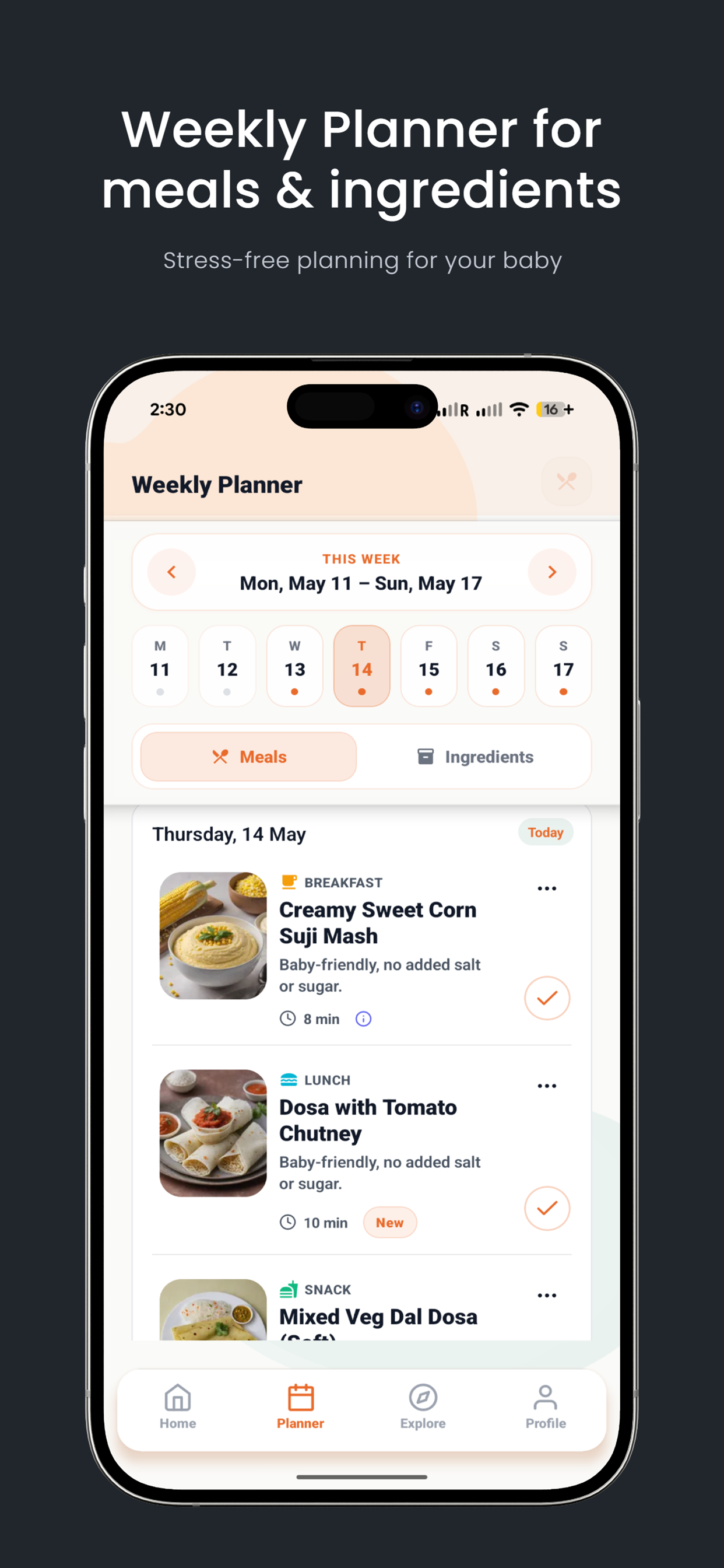 Weekly meal planning view